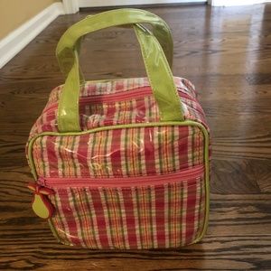 Plastic coated plaid travel toiletry bag